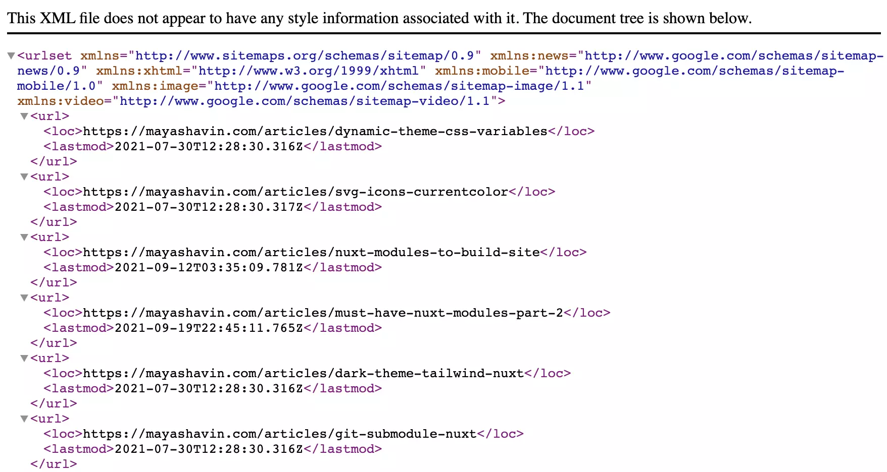 Example of sitemap generated using the module