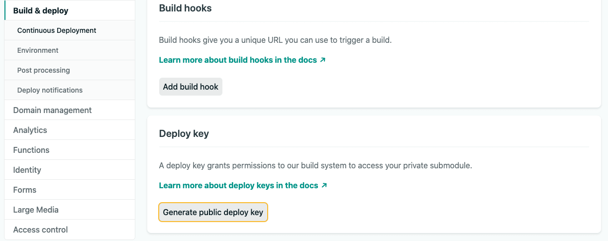 Generate public deploy key on Netlify