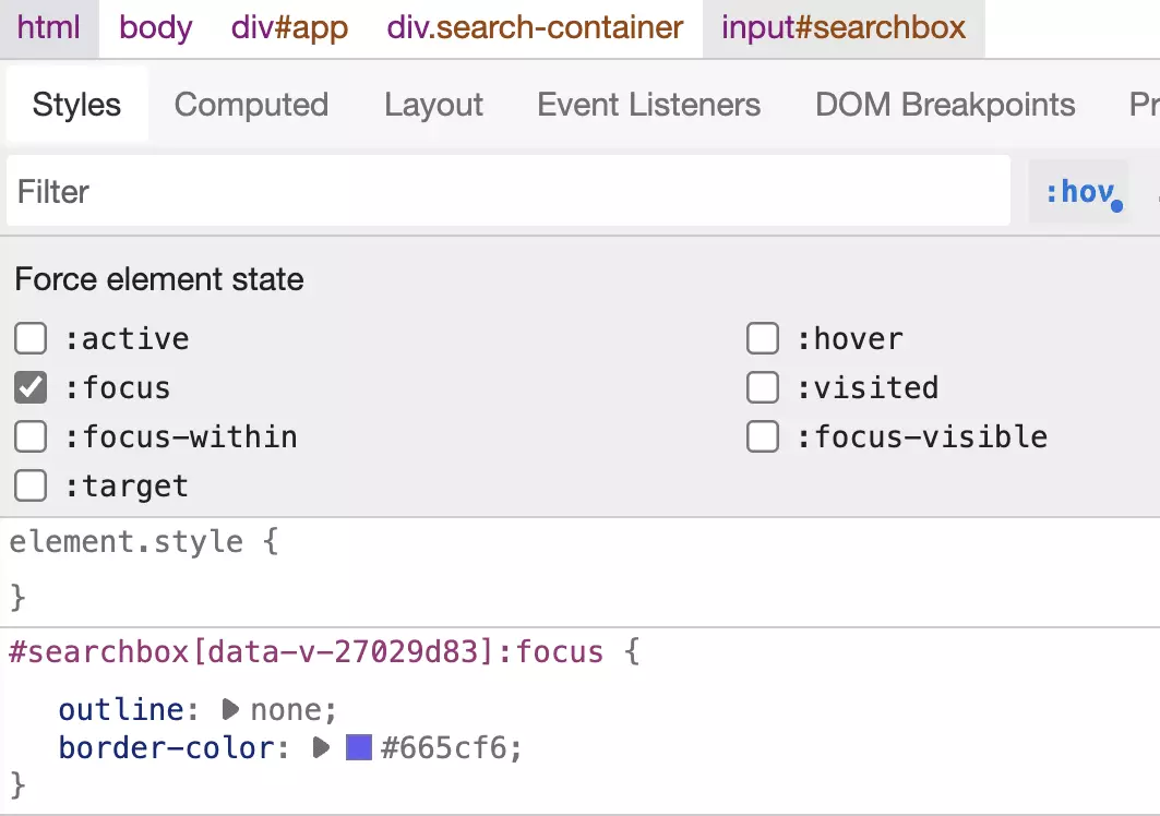 Toogle element state in inspector tool