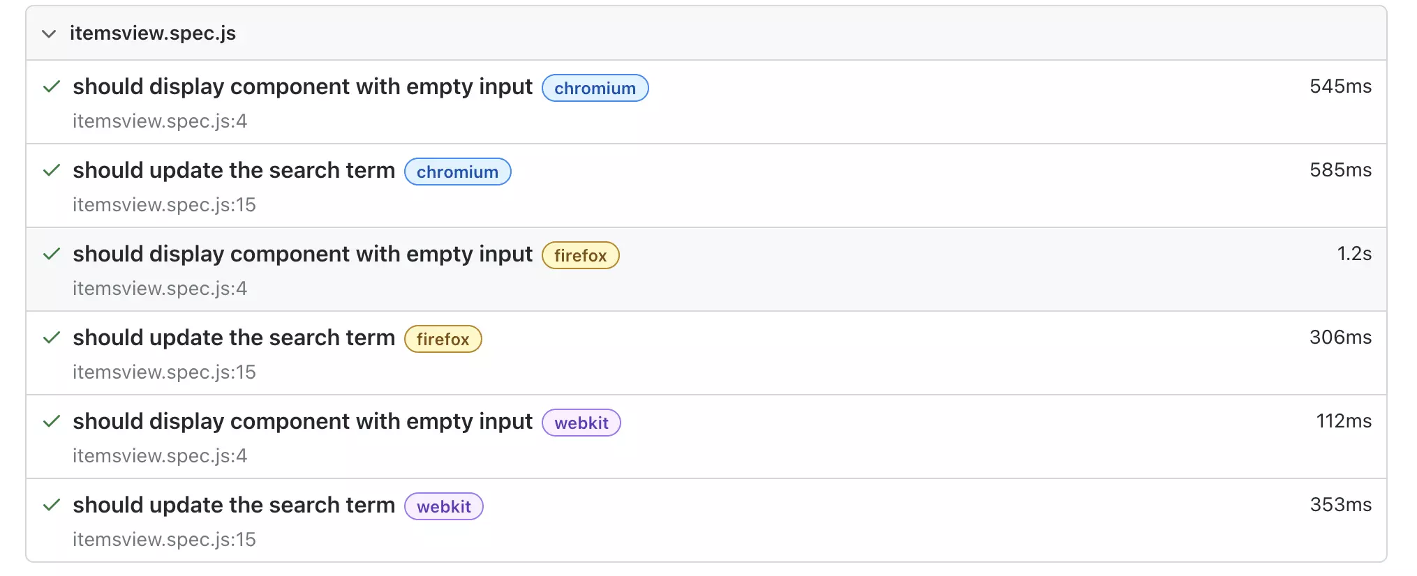 Show report per component test